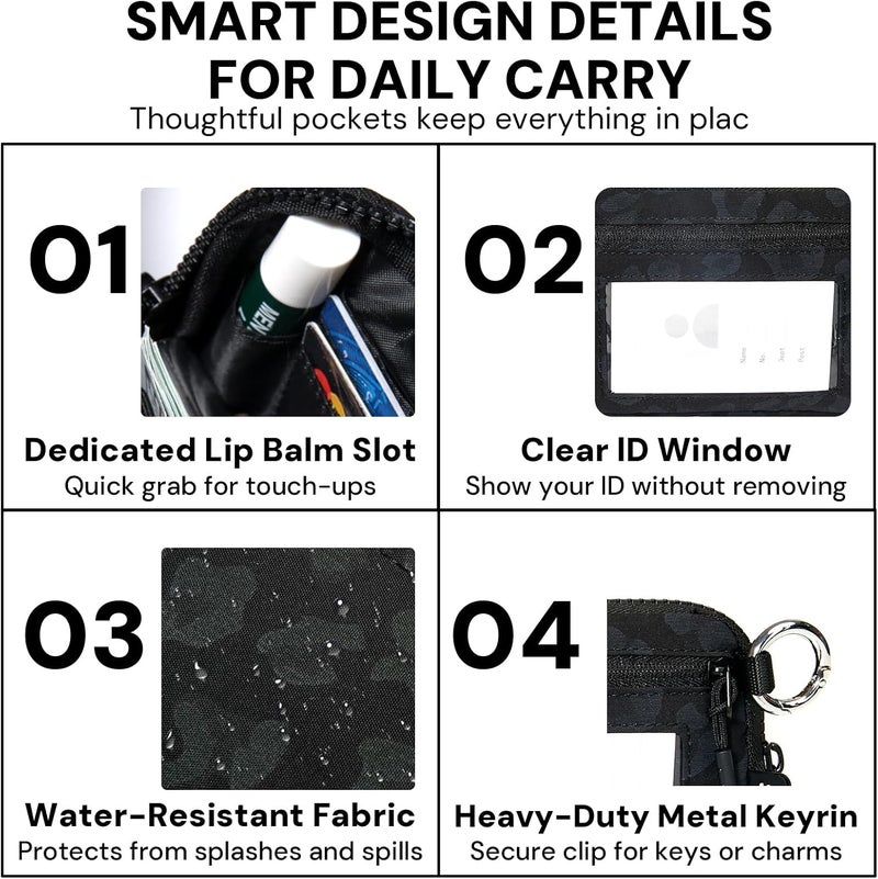 YDF Keychain Wallet for Women Mini Zip Card Holder with ID Window Coin Purse Detachable Wristlet Small Wallets Black Leopard - Image 3